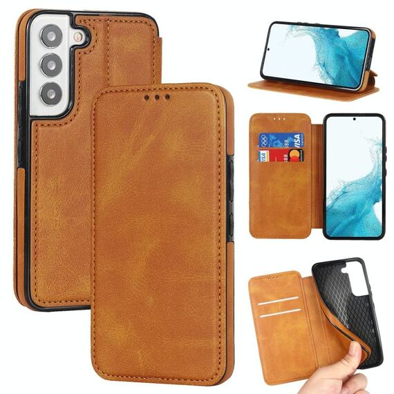 Per Samsung Galaxy S22+ 5G Knight Magnetic Aspirazione Pelle Telefono (Khaki)