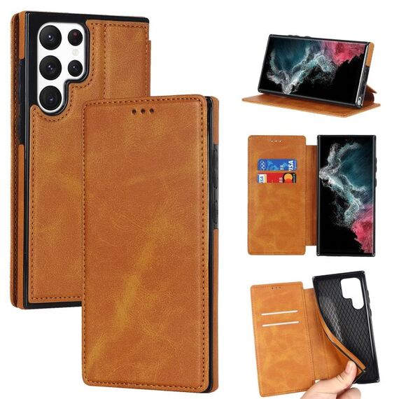 Per Samsung Galaxy S22 Ultra 5G Knight Magnetic Espit Pelle Telefono (Khaki)