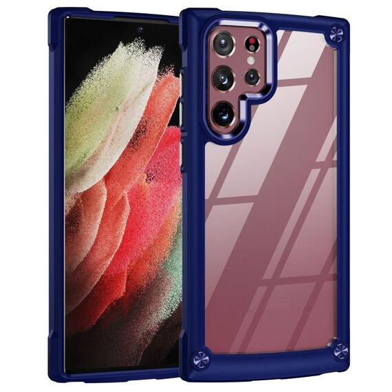 Per Samsung Galaxy S22 Ultra 5G TPU + PC PCETTURE POSSITÀ PELLE (blu)