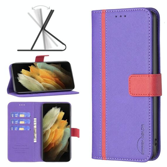 Per Samsung Galaxy S21 Ultra 5G BF13 Case di telefono in pelle croce abbinata a colori (viola)