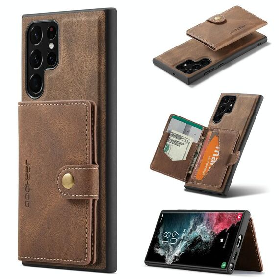 Per Samsung Galaxy S22 Ultra Jeehood Retro Magnetic Staccabile Custodia (Brown)
