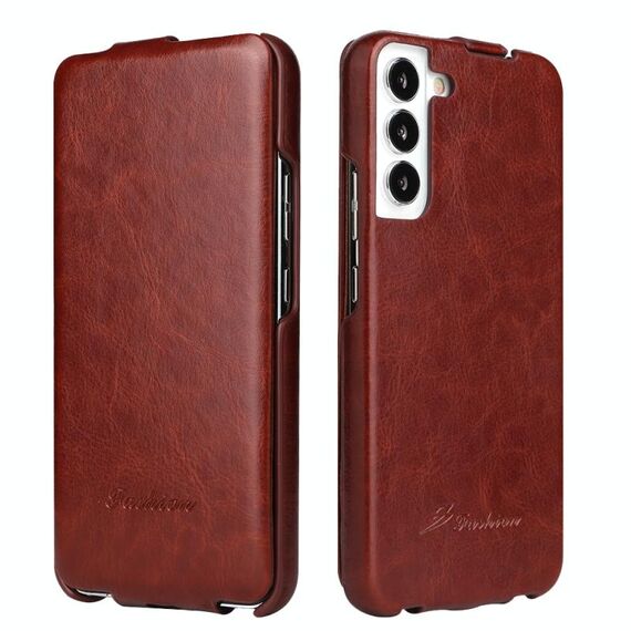 Per Samsung Galaxy S22+ 5G Fierre Shann 64 Texture Vertical Flip Pu Leather Telefono (Brown)