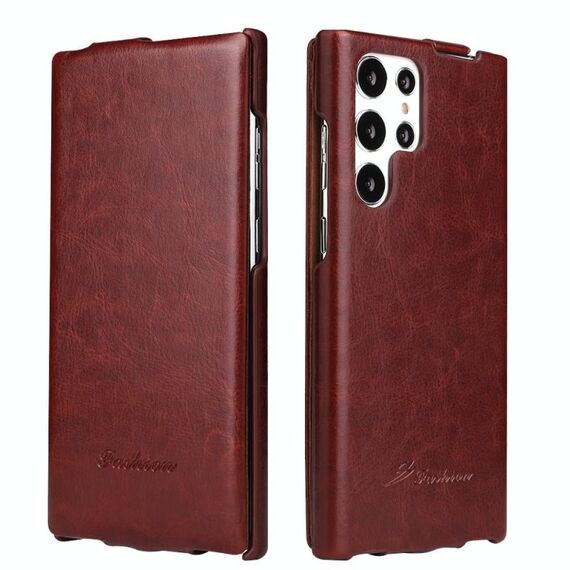 Per Samsung Galaxy S22 Ultra 5G Fierre Shann 64 Texture Vertical Flip Pu Leather Telefono (Brown)