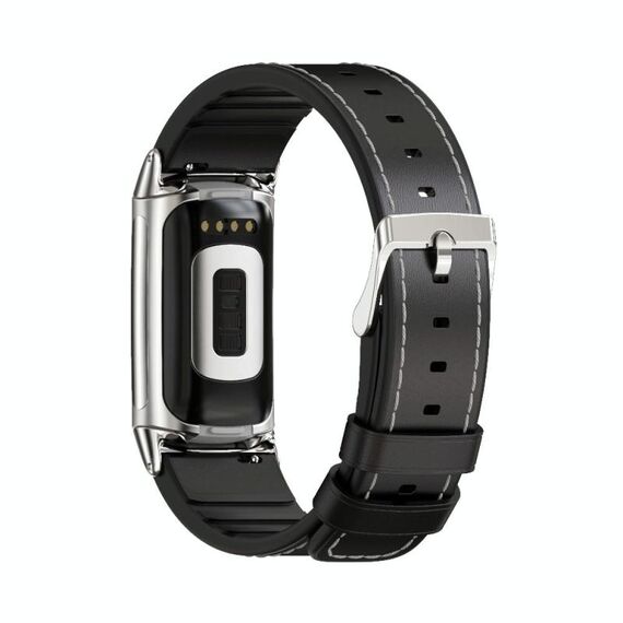Per Fitbit Charge5 Mijobs TPU + Watch Band in pelle (nero + argento)