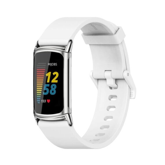 Per Fitbit Charge 5 Mijobs Serbing Silicone Watch Band (White+Silver)