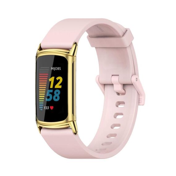 Per Fitbit Charge 5 Mijobs Soft Silicone Watch Band (Pink+Gold)