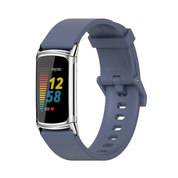 Per Fitbit Charge 5 Mijobs Soft Silicone Watch Band (Blue+Silver)