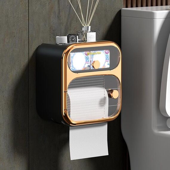 Scatola del tessuto scaffale impermeabile a parete da bagno, colore: doppio strato di lusso (nero)