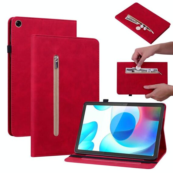 Per Oppo Realme Pad 10.4 Sent Sent Solid Color Zipper in pelle Canda di cuoio (rosso)
