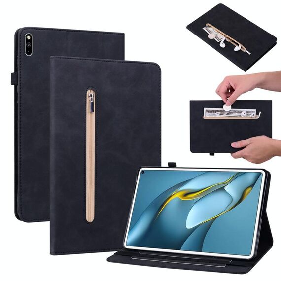 Per Huawei Matepad Pro 10.8 2021/2018 Sent Sent Solid Color Zipper Leathet Case (nero)