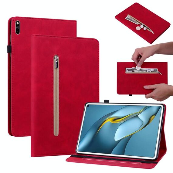 Per Huawei Matepad Pro 10.8 2021/2018 Sent Sent Solid Color Zipper Leathet Case (rosso)