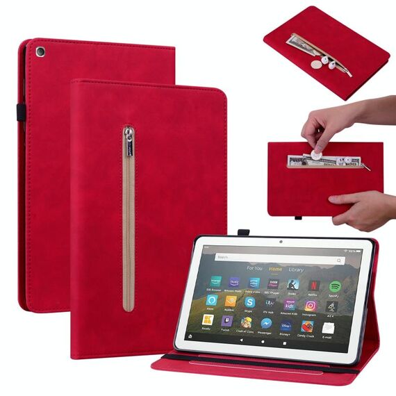 Per Amazon Kindle Fire HD 8 Skin Feel Cinte Crush Color Zipper Call (rosso)