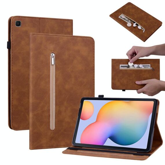 Per Samsung Galaxy Tab S6 Lite SM-P610 Selva della pelle Solido Casetto in pelle intelligente con cerniera (marrone)
