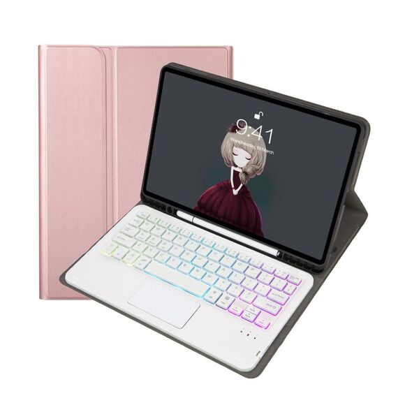 Per Samsung Galaxy Tab A8 10.5 (2021) A08b-come texkkin textule in pelle di retroilluminazione bluetooth tablet in pelle bluetooth (oro rosa)