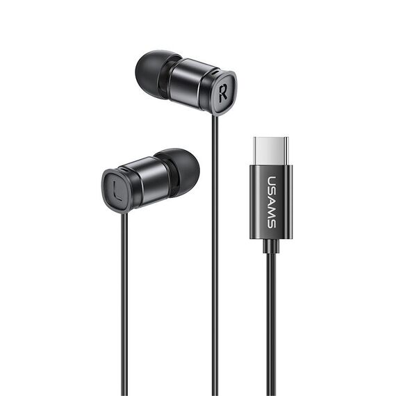 USAMS EP-46 Mini Type-C / USB-C Auricolare in lega di alluminio con chip digitale, lunghezza: 1,2 m (nero)