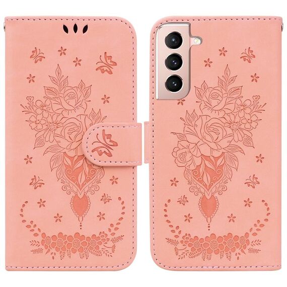 Per Samsung Galaxy S22 5G Custodia per telefono in pelle in rilievo con rosa rosa (rosa)
