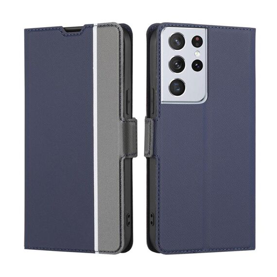 Per Samsung Galaxy S21 Ultra 5G Twill Texture Latero Pulsante Telefono (blu)