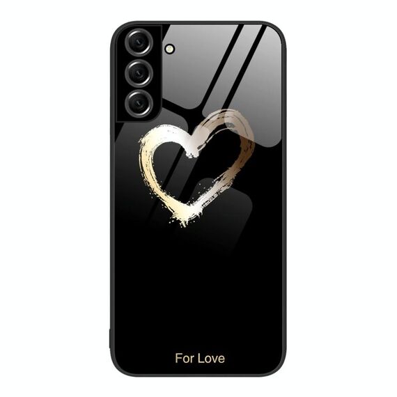 Custodia per telefono in vetro colorato colorato Samsung Galaxy S22+ 5G (Black Love)