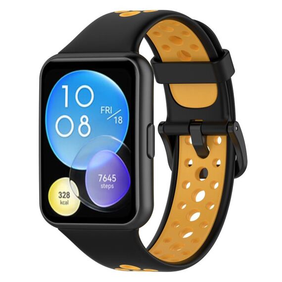 Per Huawei Watch Fit 2 Cinturino in silicone traspirante bicolore (nero + giallo)
