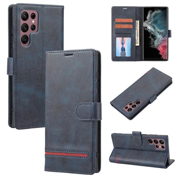 Per Samsung Galaxy S22 Ultra 5G Classic Wallet Flip Leather Case (blu)