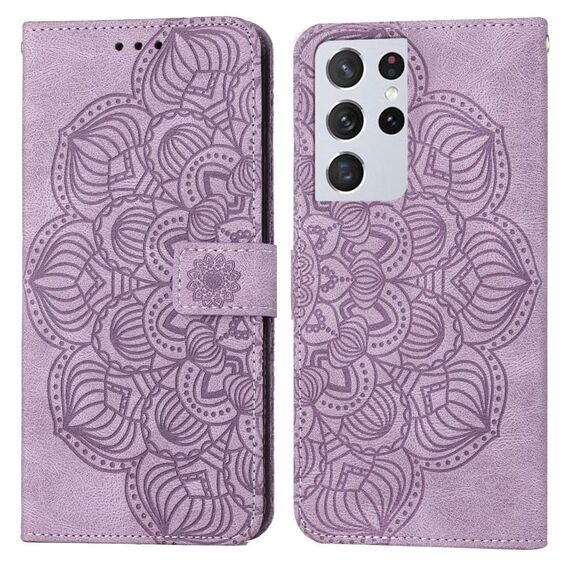 Per Samsung Galaxy S21 Ultra 5G Mandala Flip Leather Case (viola)