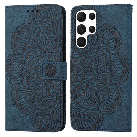 Per Samsung Galaxy S22 Ultra 5G Mandala Flip Leather Case (blu)