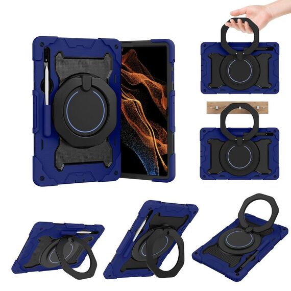Per Samsung Galaxy Tab S8 Ultra Armour Contrast Color Silicone + PC Tablet Case (Navy Blue)