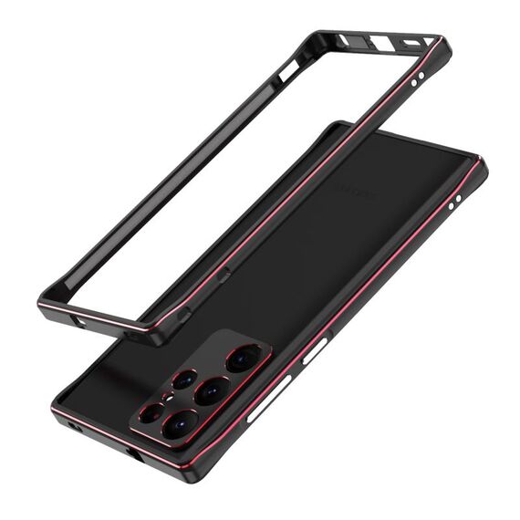 Per Samsung Galaxy S22 Ultra Aurora Series Protector Lens + Metal Frame Protective Telefono (Black Red)