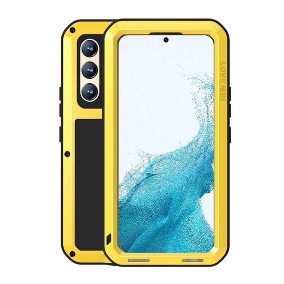 Per Samsung Galaxy S22+ Love Mei Metal Shock Protept Dust Dust Protective Telefono con vetro (giallo)