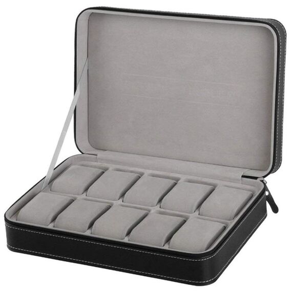 Scatola di orologi per orologi da cerniera da 10 bit box per la borsa per cerniera PU (nero)