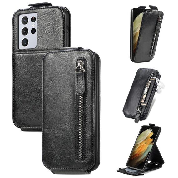 Per Samsung Galaxy S21 Ultra Zipper Wallet Vertical Flip Leather Case (nero)