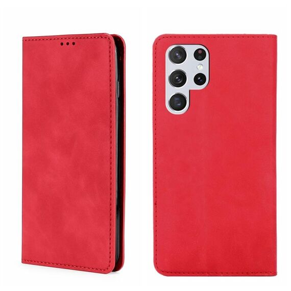 Per Samsung Galaxy S22 Ultra 5G Skin Feel Magnetic Orizzontal Flip Leather Case (rosso)