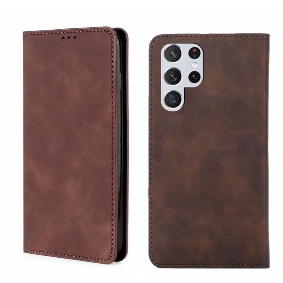 Per Samsung Galaxy S22 Ultra 5G Skin Feel Magnetic Orizzontal Flip Leather Case (marrone scuro)
