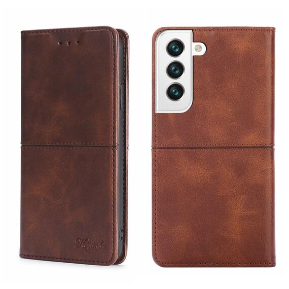 Per Samsung Galaxy S22+ Cow Texture Magnetic Orizzontale Flip Leather Case (marrone scuro)