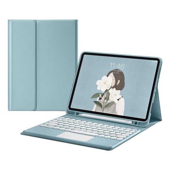 Custodia in pelle tastiera bluetooth rotonda con slot a penna e touchpad per Samsung Galaxy Tab S7 (blu)
