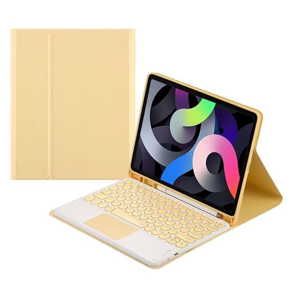 Custodia in pelle tastiera Bluetooth rotonda con slot a penna e touchpad per Samsung Galaxy Tab S7 (Yellow)