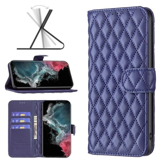 Per Samsung Galaxy S22 Ultra 5G Diamond Lattice Wallet Flip Phone Case (blu)