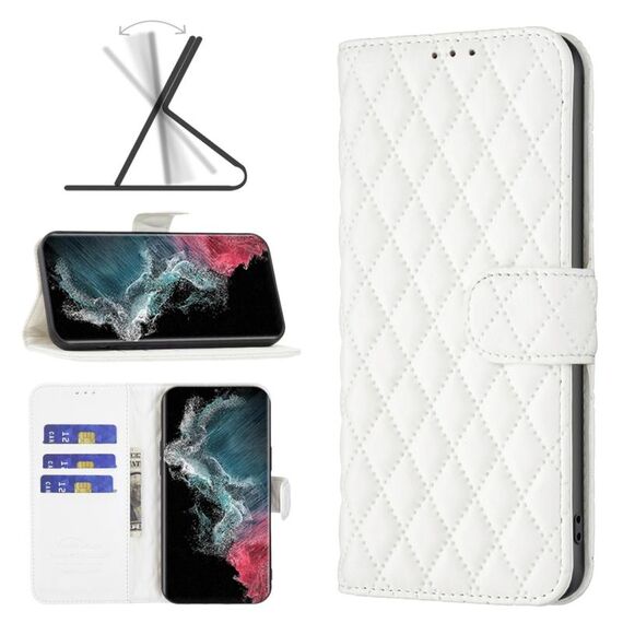 Per Samsung Galaxy S22 Ultra 5G Diamond Lattice Wallet Flip Phone Case (bianco)