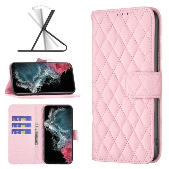 Per Samsung Galaxy S22 Ultra 5G Diamond Lattice Wallet Flip Phone Case (rosa)
