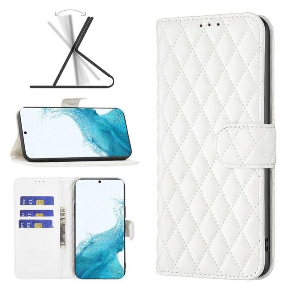 Per Samsung Galaxy S22 Plus 5G Diamond Lattice Wallet Flip Phone Case (bianco)