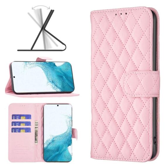 Per Samsung Galaxy S22 Plus 5G Diamond Lattice Wallet Flip Phone Case (rosa)