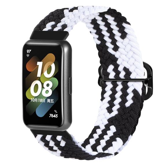 Per Huawei Band 7 Nylon Braidd Buckle Watch Band (Black White)