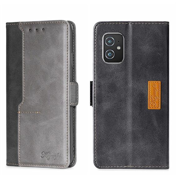 Per Asus Zenfone 8 zs590ks Colore Contrast Cancella con fibbia laterale in pelle (nero + grigio)