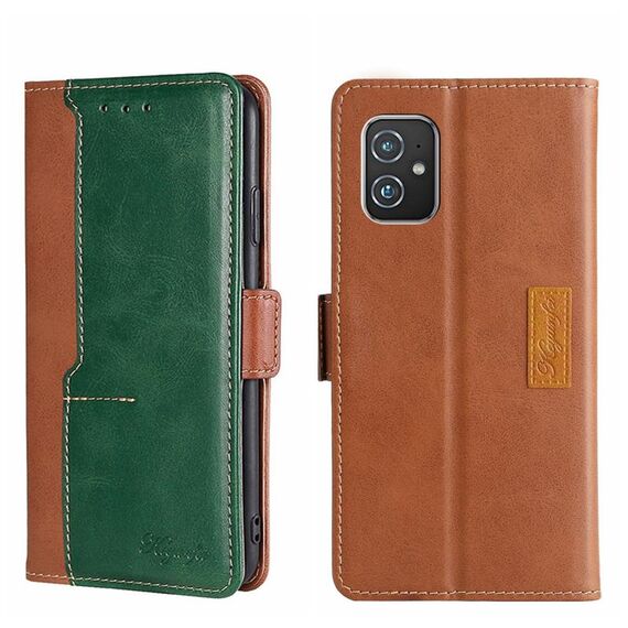 Per Asus Zenfone 8 zs590ks Colore Contrast Canssa laterale in pelle laterale (marrone chiaro + verde)