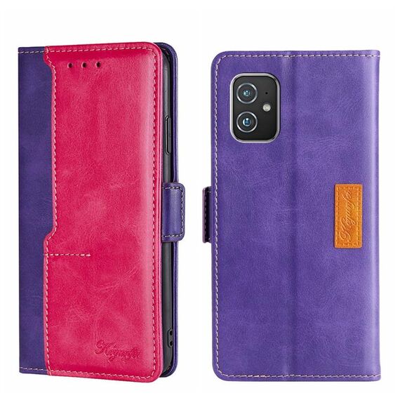 Per Asus Zenfone 8 zs590ks Colore Contrast Cancella con fibbia laterale in pelle (Purple + Rose Red)