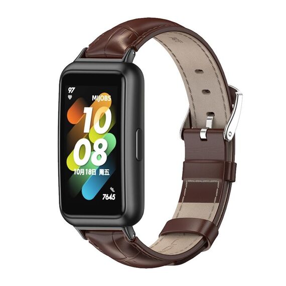 Per Huawei Band 7/7 NFC MIJOBS Cinturino in pelle di vacchetta (bambù Joint Coffee Black)
