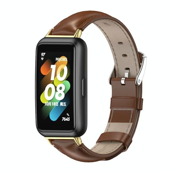 Per Huawei Band 7/7 NFC MIJOBS Cinturino in pelle di vacchetta (oro marrone)