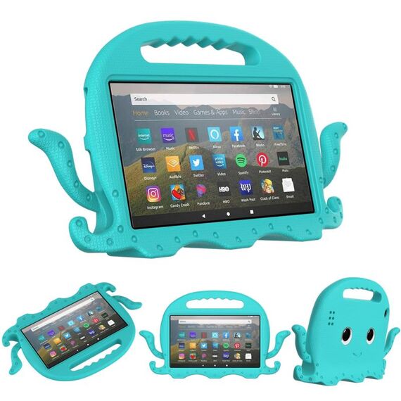 Per Amazon Kindle Fire HD 7 2019/2017/2015 Octopus Eva Shock Aoff -Tablet Case con film sullo schermo e spalla (Glacier Green)