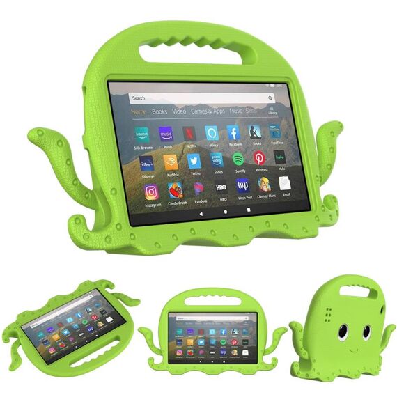 Per Amazon Kindle Fire HD 7 2019/2017/2015 Octopus Eva Shock Aoff -Tablet Case con film sullo schermo e spalla (Grass Green)