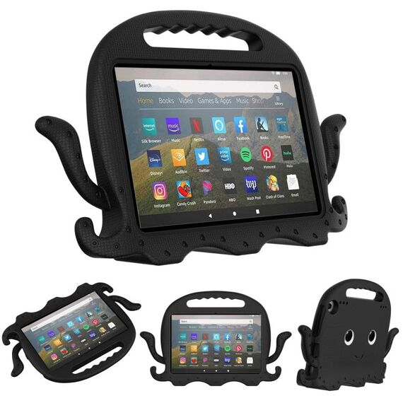 Per Amazon Kindle Fire HD 8 / HD 8 Plus Octopus Eva Shockproof Tablet Case con film sullo schermo e spalla (nero)